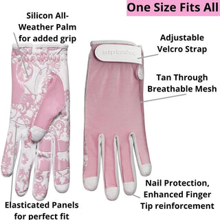NSCO- Tan Through Synthetic Sun Gloves Floral Gripp - Pink