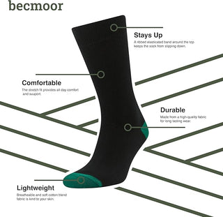 Becmoor Mens Socks (10 Pack) UK8-11 / Breathable Plain/Reinforced heel & toe/Smart Mens Socks/Casual Mens Socks/School Socks/Casual & Work - Black With Multi Colour Tips