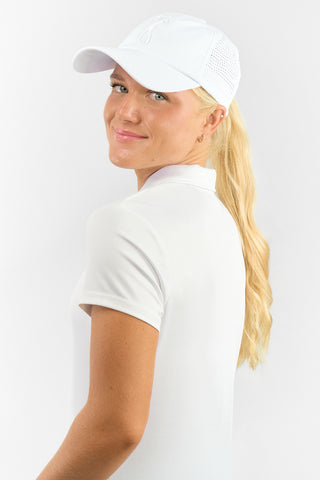 Ladies Vented Golf Cap with Lady Golfer Embroidery - White