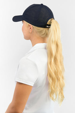 Ladies Vented Golf Cap with Lady Golfer Embroidery - Navy