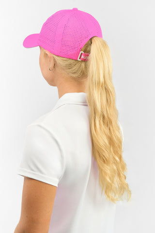 Ladies Vented Golf Cap with Lady Golfer Embroidery - Hot Pink