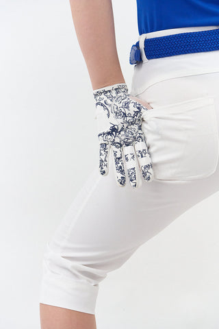 NSCO- Tan Through Synthetic Sun Gloves Floral Gripp - Navy & White