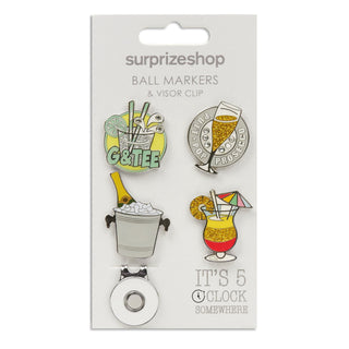 NSCO- Surprizeshop Golf Ball Marker & Visor Clip Set - 5 O'clock Somewhere
