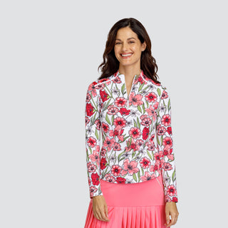 Tail Ladies Theola Long Sleeve Polo - Strawberry Blossoms