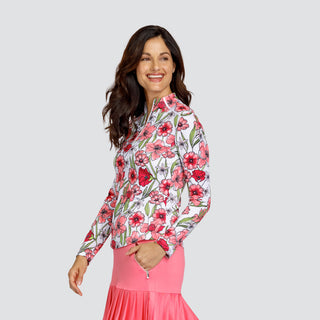 Tail Ladies Theola Long Sleeve Polo - Strawberry Blossoms