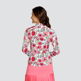 Tail Ladies Theola Long Sleeve Polo - Strawberry Blossoms