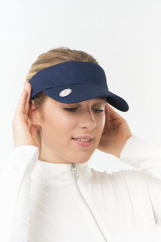 Ladies Velcro Golf Visor With Built-In Ball Marker - Navy