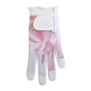 Lycra Comfort Stretch Leather Left Hand Ladies Golf Glove - Pink Feather