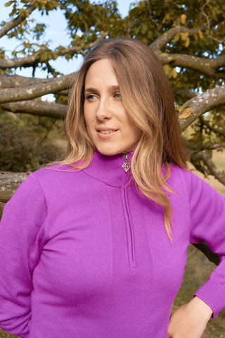 Pure Golf Brace Super Soft Quarter Zip Lined Golf Jumper - Amethyst
