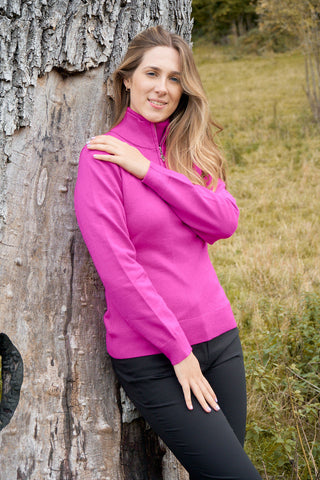 Pure Golf Brace Super Soft Quarter Zip Lined Sweater - Pink Topaz