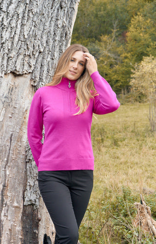Pure Golf Brace Super Soft Quarter Zip Lined Sweater - Pink Topaz