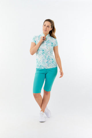 Pure Golf Ladies Rise Cap Sleeve Polo Shirt - Aquamarine Lake