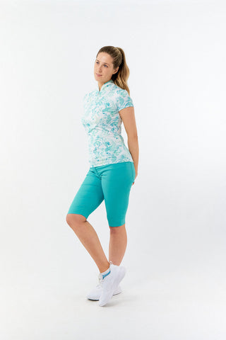 Pure Golf Ladies Rise Cap Sleeve Polo Shirt - Aquamarine Lake
