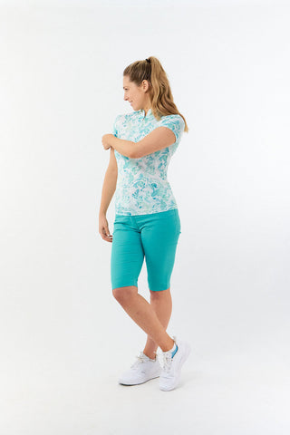 Pure Golf Ladies Rise Cap Sleeve Polo Shirt - Aquamarine Lake