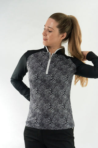 Pure Golf Sienna Long Sleeve Zip Neck Top - Mono Snake
