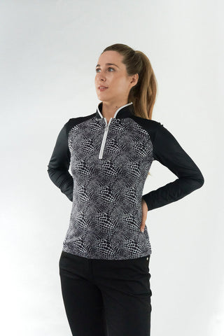 Pure Golf Sienna Long Sleeve Zip Neck Top - Mono Snake
