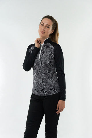 Pure Golf Sienna Long Sleeve Zip Neck Top - Mono Snake