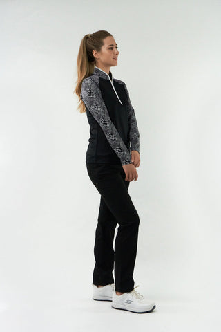 Pure Golf Hazel Long Sleeve Zip Neck Top - Mono Snake