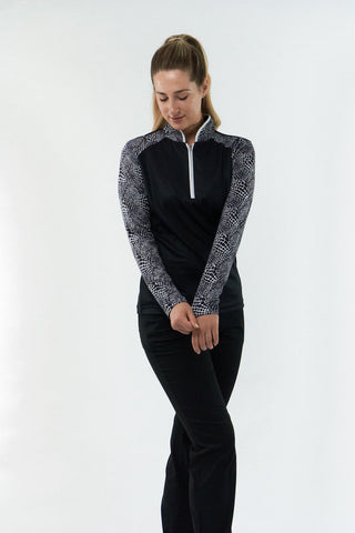 Pure Golf Hazel Long Sleeve Zip Neck Top - Mono Snake