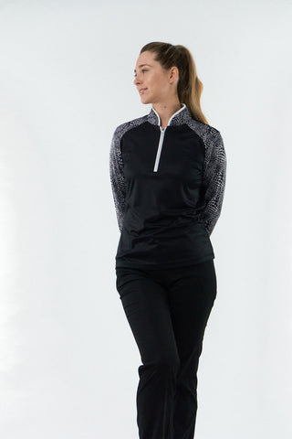 Pure Golf Hazel Long Sleeve Zip Neck Top - Mono Snake