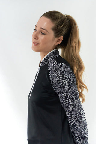 Pure Golf Hazel Long Sleeve Zip Neck Top - Mono Snake