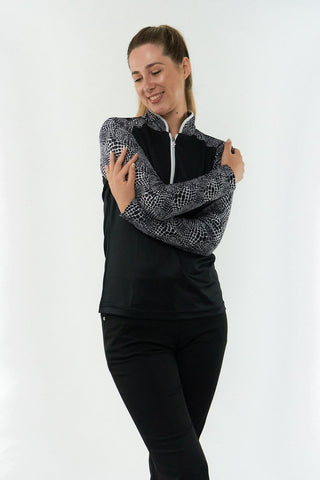 Pure Golf Hazel Long Sleeve Zip Neck Top - Mono Snake