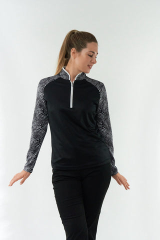 Pure Golf Hazel Long Sleeve Zip Neck Top - Mono Snake