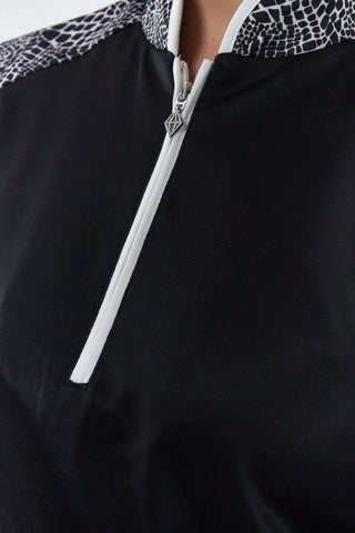 Pure Golf Hazel Long Sleeve Zip Neck Top - Mono Snake