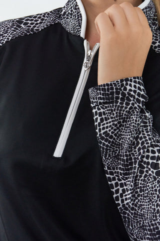 Pure Golf Hazel Long Sleeve Zip Neck Top - Mono Snake