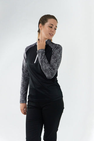 Pure Golf Hazel Long Sleeve Zip Neck Top - Mono Snake