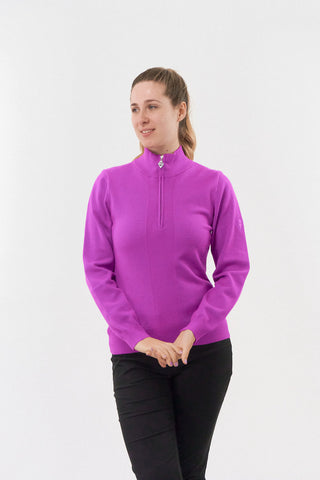Pure Golf Brace Super Soft Quarter Zip Lined Golf Jumper - Amethyst