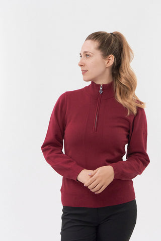 Pure Golf Brace Super Soft Lined Sweater Quarter Zip - Garnet Berry