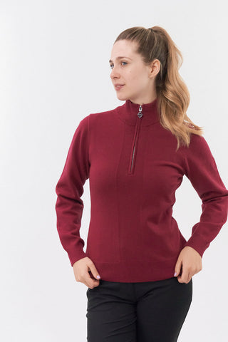 Pure Golf Brace Super Soft Lined Sweater Quarter Zip - Garnet Berry