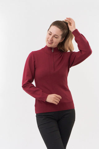 Pure Golf Brace Super Soft Lined Sweater Quarter Zip - Garnet Berry