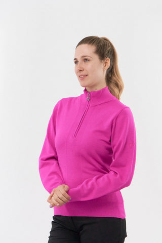 Pure Golf Brace Super Soft Quarter Zip Lined Sweater - Pink Topaz