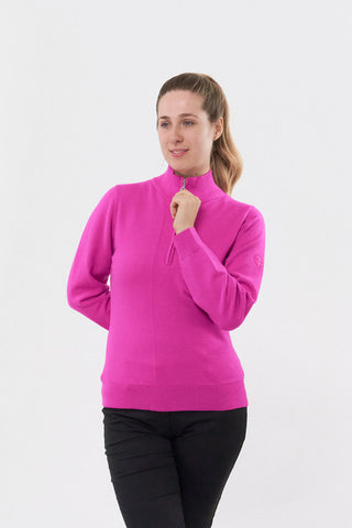 Pure Golf Brace Super Soft Quarter Zip Lined Sweater - Pink Topaz