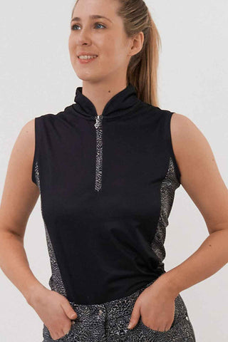 Pure Golf Ladies Elise Sleeveless Polo Shirt - Black Cheetah