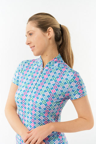 Pure Golf Rise Cap Sleeve Polo -Geo Flower