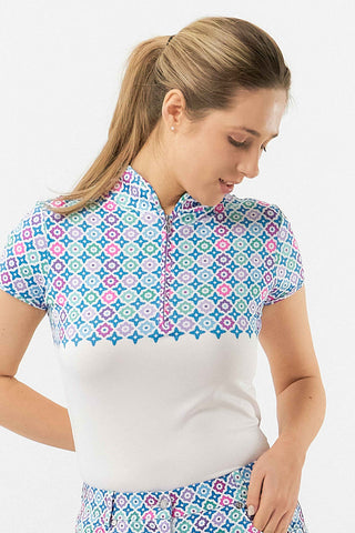 Pure Golf Truth Cap Sleeve Polo -Geo Flower