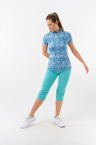 Pure Golf Rise Cap Sleeve Polo - Peacock Swirl