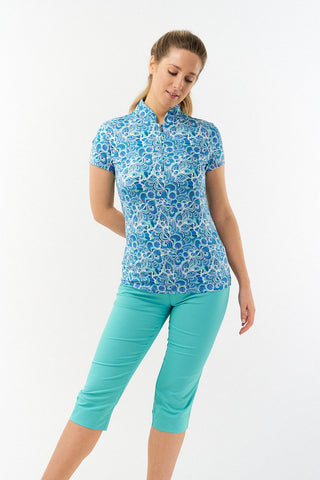 Pure Golf Rise Cap Sleeve Polo - Peacock Swirl