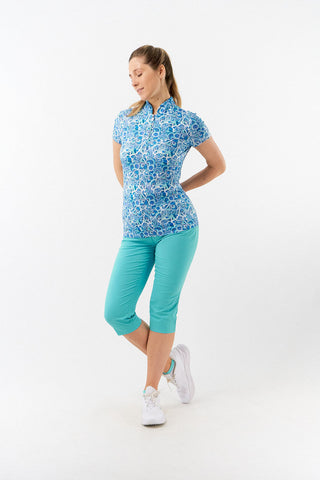 Pure Golf Rise Cap Sleeve Polo - Peacock Swirl