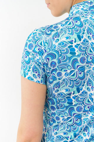 Pure Golf Rise Cap Sleeve Polo - Peacock Swirl