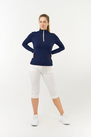 Tranquillity Ladies Golf Mid Quarter Zip Polo - Navy