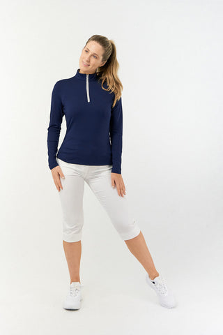 Tranquillity Ladies Golf Mid Quarter Zip Polo - Navy