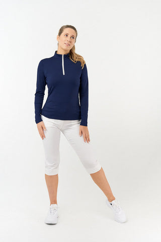 Tranquillity Ladies Golf Mid Quarter Zip Polo - Navy