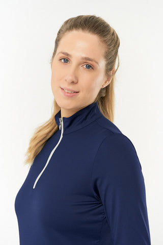 Tranquillity Ladies Golf Mid Quarter Zip Polo - Navy
