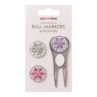 NSCO- Surprizeshop Crystal Flower Golf Ball Markers and Pitchfork Pack