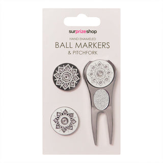 NSCO- Surprizeshop Silver Crystal Golf Ball Markers and Pitchfork Pack