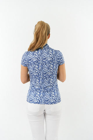 Pure Golf Ladies Rise Cap Sleeve Polo Shirt - Indigo Jungle